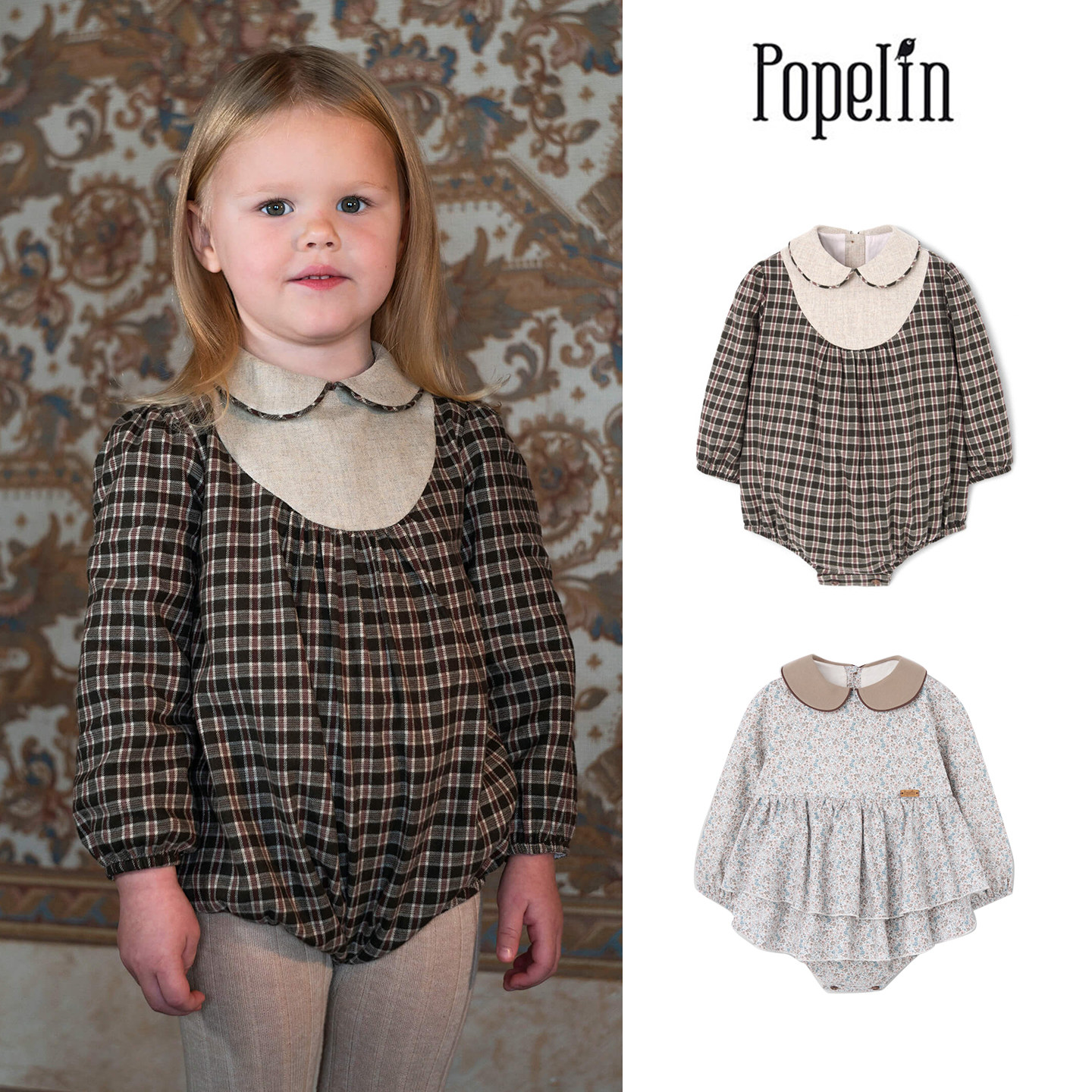 Little现货 西班牙popelin FW26秋冬女宝宝长袖包屁衣英伦风