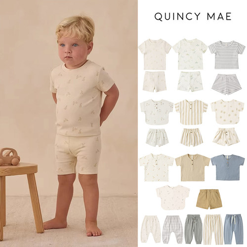 7Z Lttle现货美国quincy mae SS26男宝宝上衣短裤分体套装居家服