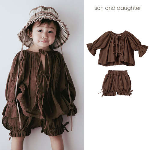 8Z Little现货 印尼son and daughter SS26儿童上衣短裤套装纯棉
