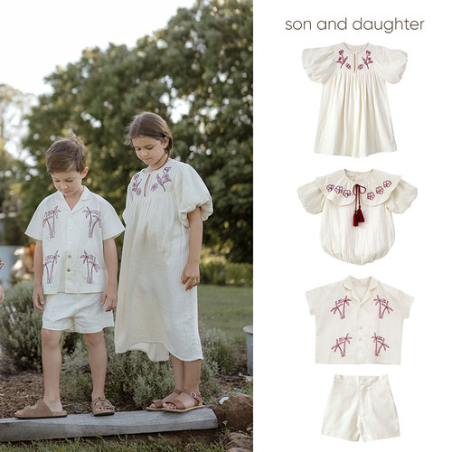8Z Little现货印尼son and daughter SS26儿童连衣裙衬衫套包屁衣