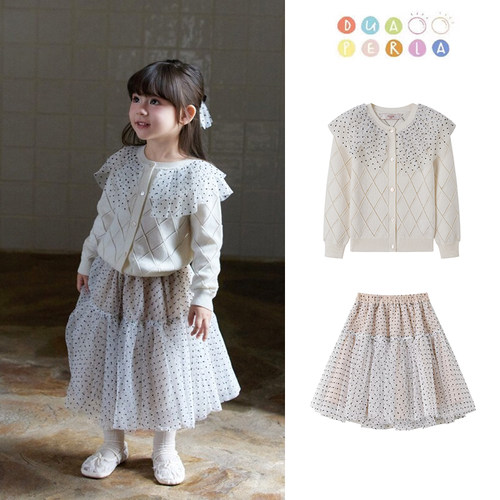Little Dua perla FW26秋冬女宝波点针织开衫波点纱纱裙