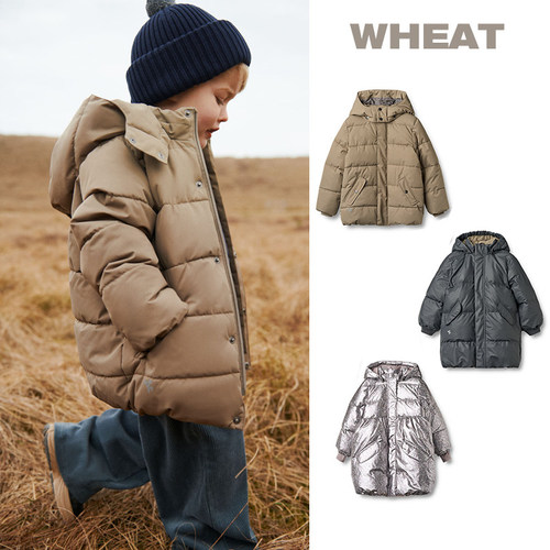 7折 Little现货 丹麦WHEAT  FW25秋冬儿童中长款保暖连帽棉服