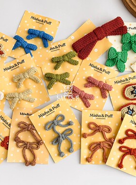 7Z Little现货 Misha Puff FW25儿童羊毛钩织蝴蝶结花朵发夹发圈