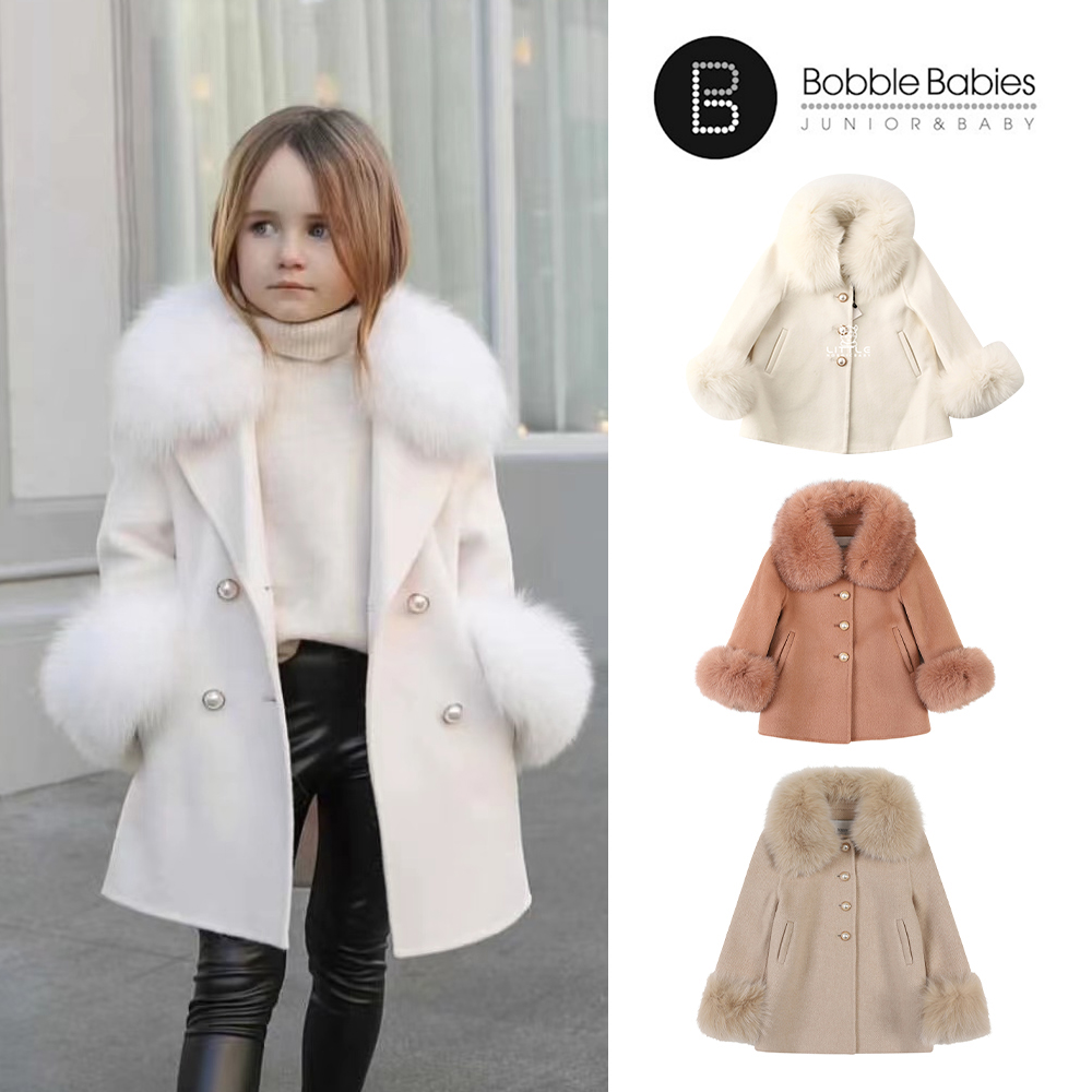 5Z不退不换英国Bobble Babies FW22秋冬女宝宝羊绒领毛呢大衣-封面