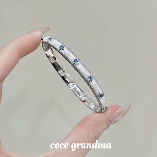 法式老钱风蓝色镶钻拉丝手镯新款