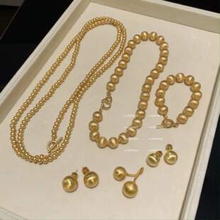 新出金色 /当然是当同款小众重工拉丝圆球项链轻奢设计感叠戴颈链