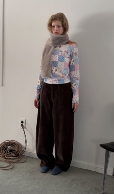 现货PREON工厂自制新款复古拼接碎花圆领内搭长袖t恤smooth同款