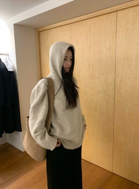 现货PREON工厂自制秋冬新款简约通勤百搭连帽套头针织衫lfm同款