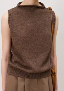 现货PREON工厂自制春夏新款高级卷边设计通勤无袖针织背心moondal