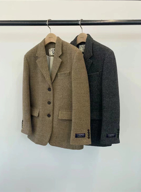 现货PREON工厂自制秋冬80%羊毛人字纹毛呢西装外套underson同款