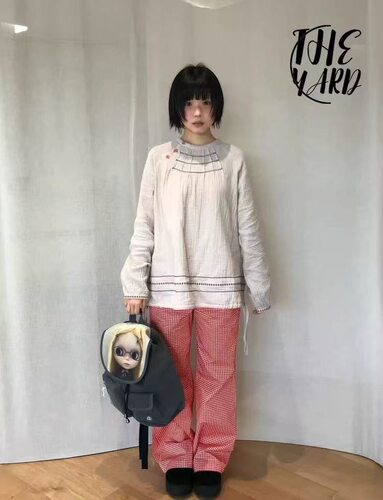 尽快PREON工厂自制早春新款圆领纽扣松弛感复古民族风衬衫coy同款