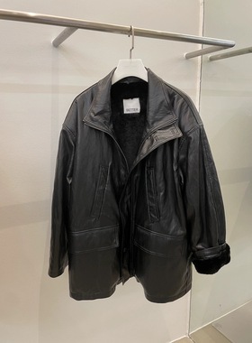 陆续PREON工厂自制秋冬新款简约酷帅保暖宽松休闲加绒皮衣外套