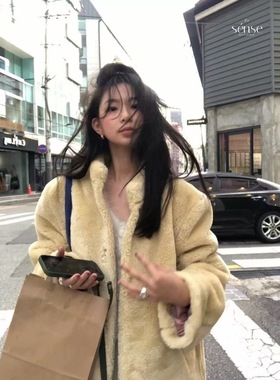 现货PREON工厂自制秋冬新款博主同款淡黄色温暖环保毛外套farven