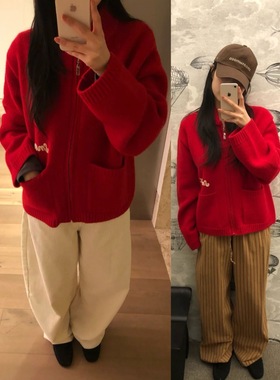 现货PREON工厂自制秋冬新款冬日氛围感翻领拉链毛衣开衫smooth