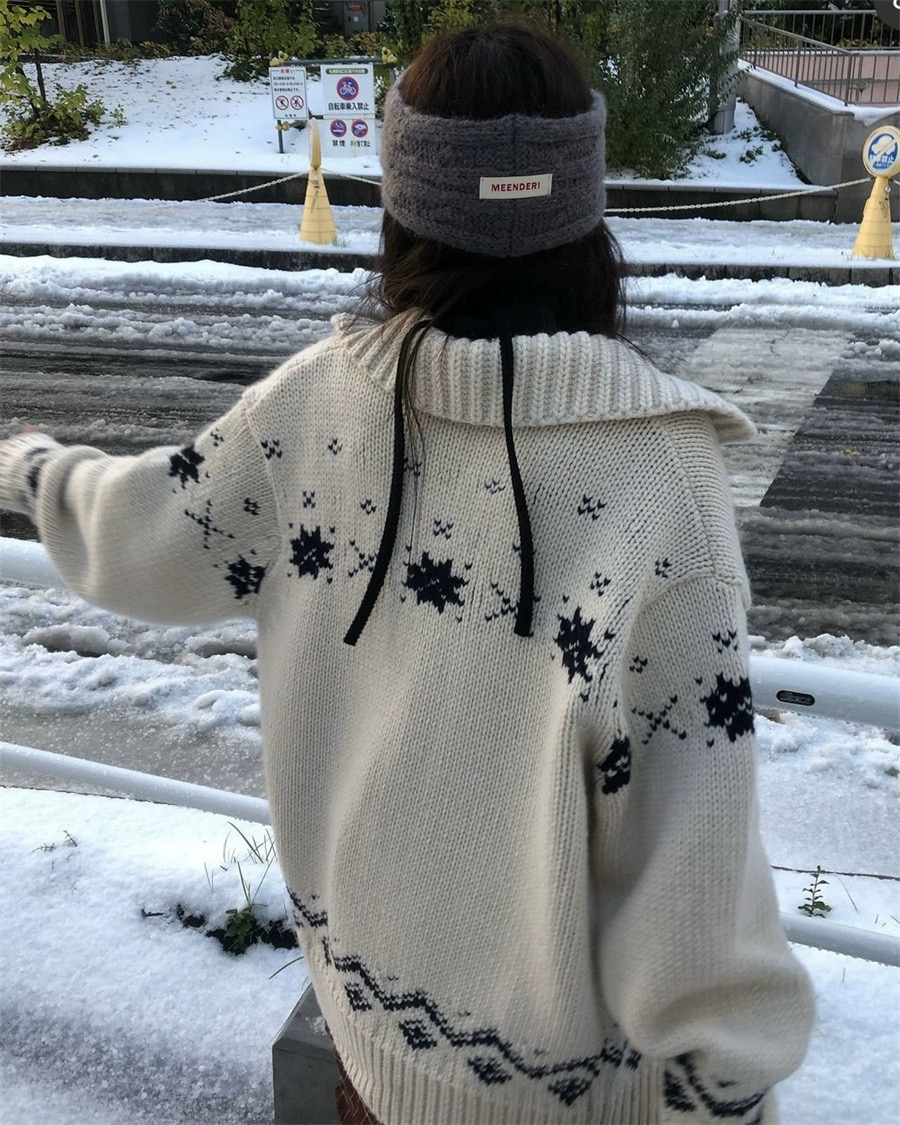 一周PREON工厂自制秋冬厚实手工棒针雪花麋鹿without同款毛衣外套