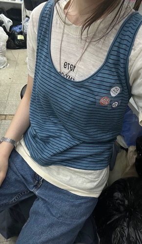 一周PREON工厂自制夏季新款百搭撞色条纹大u领吊带背心fletta同款
