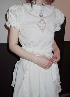 现货PREON工厂自制可爱泡泡袖镂空刺绣短款上衣系带短裙freckle