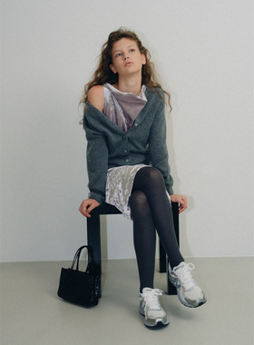 现货PREON工厂自制秋冬气质丝绒背心裙灰色开衫套装smooth同款