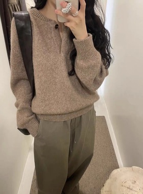 PREON工厂自制秋冬新款气质纯色亨利纽扣领针织毛衣藤姐同款moia