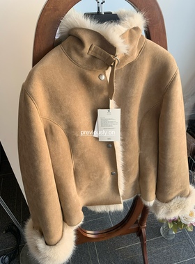 现货PREON工厂自制千禧年复古翻领仿皮毛一体外套barnnet风