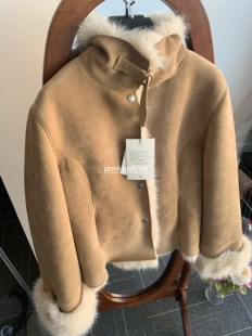 现货PREON工厂自制千禧年复古翻领仿皮毛一体外套barnnet风