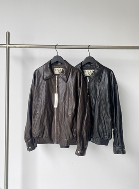 现货PREON工厂自制秋冬underson同款帅气拉链亮面宽松环保皮外套