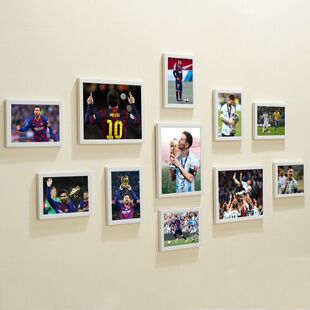 新品足球明星梅西装饰画相框组合挂画世界杯海报客厅照片墙挂墙画