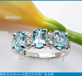 贵菲尔  925银天然托帕石 蓝黄玉戒指   K276