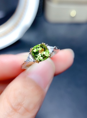 活圈925银镀白金7*7mm 天然橄榄石 戒指  空托V950