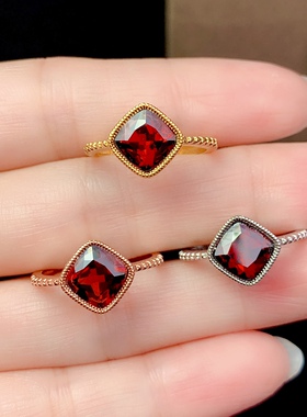 7*7mm 活圈925纯银镀白金天然石榴石 戒指 空托 V1038