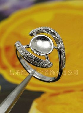 925银镀白金琥珀珠子戒指