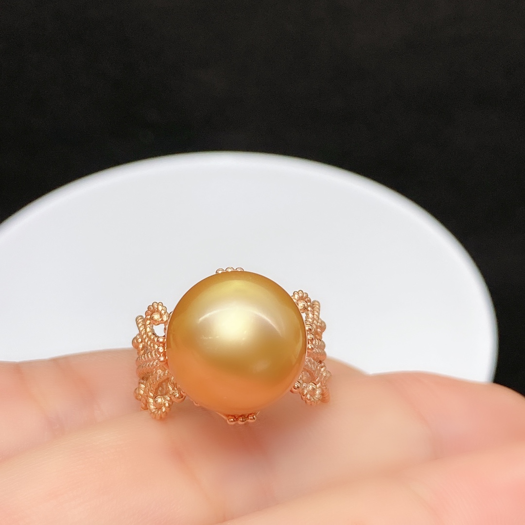 18k金 圆13mm 18K白金玫瑰金 珍珠戒指空托 成品 可代镶嵌 V