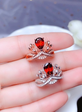 活圈925银镀白金 6*8,mm 天然石榴石 戒指   空托V374