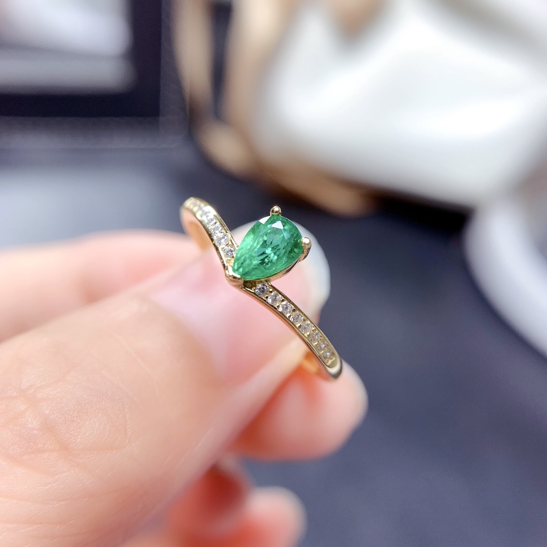 4*6mm 活戒圈925纯银镀白金天然祖母绿 戒指  空托V1044