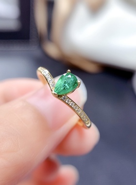 4*6mm 活戒圈925纯银镀白金天然祖母绿 戒指  空托V1044