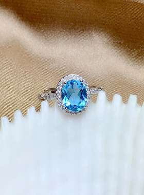 925银镀白金托帕石戒指