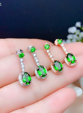 925银镀白金3*3mm+5*7mm 透辉石 石榴石 耳钉  空托V195