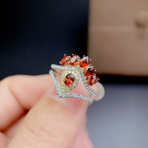 3*4mm 活圈925纯银镀白金 天然石榴石 戒指 空托 一款多戴  V979