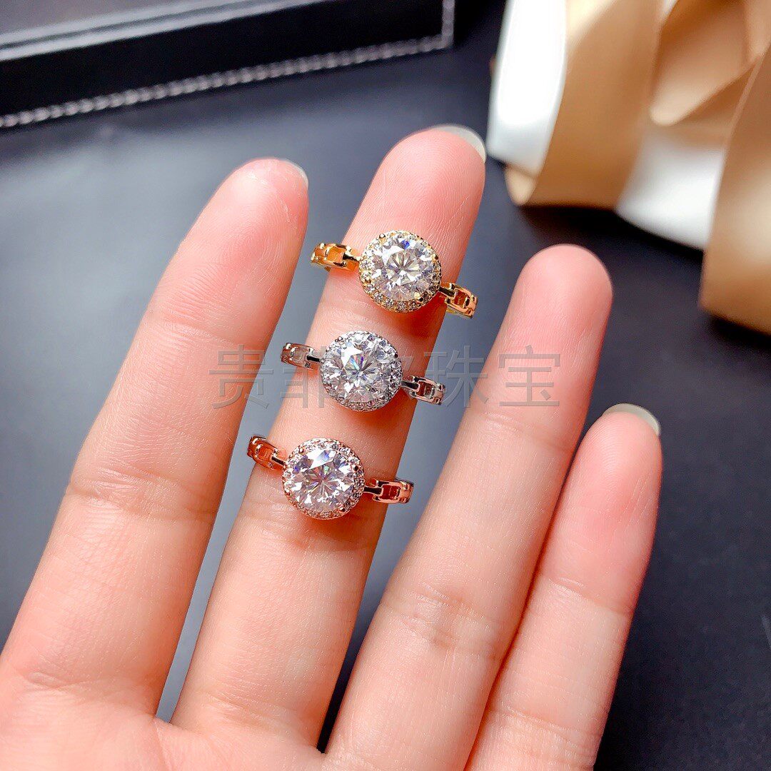 活圈925银镀白金 1克拉 莫桑石 戒指 空托v455