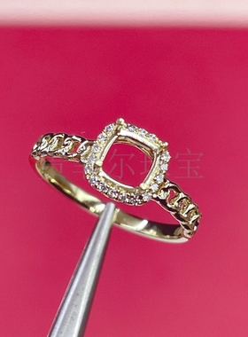 18k金 枕形5*5mm 18K白金 玫瑰金 黄金戒指空托 可代镶嵌