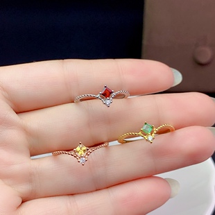 方形3*3mm活圈925银镀金 黄水晶 石榴石 祖母绿  戒指 空托V1114