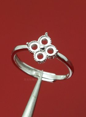 活圈 925银镀白金 玫瑰银 圆形3mm*4颗  戒指空托 HZ-HJ219