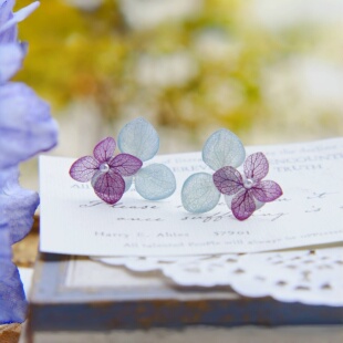 无尽夏蓝紫渐变色绣球花925银耳钉 可制耳夹 绀色星月集 葵子手作