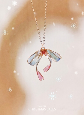 葵子手作 梦幻渐变色 垂坠感蝴蝶结长丝带14k包金项链 多色选