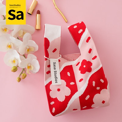 小众设计感花朵针织手提包