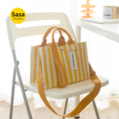 新款 通勤单肩包 森系条纹大容量手提帆布包ins休闲斜挎包防水时尚