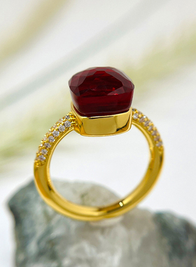 新中式立体切割彩石戒指女宝曼同款方糖水晶小众设计感镶钻戒指环