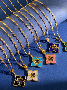 美丽如花绽放四叶草项链2025新款