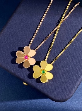 幸运草项链女简约时尚小众锁骨链祖母绿粉钻镀金闪钻新年礼物饰品