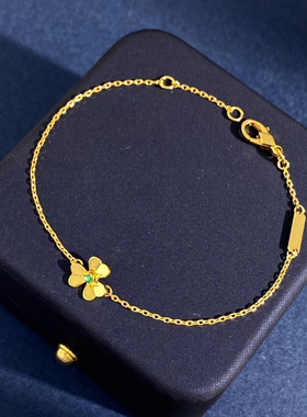 高品质幸运草手链女简约时尚小众手环绿钻镀金闪钻新年礼物饰品